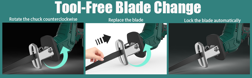 Quickly change the cordless reciprocating saw blade in 4 seconds without tools