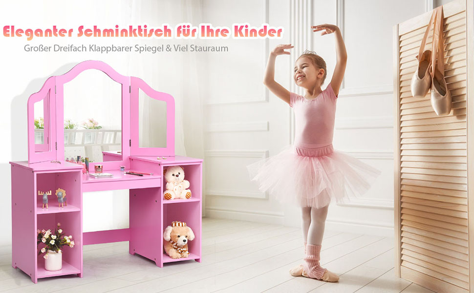 Kinder Schminktisch mit spiegel Prinzessin Frisiertisch abnehmbarer Frisierkommode Schminkkommode