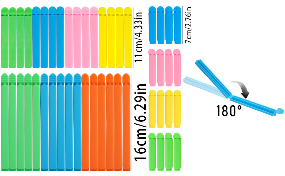 Colorful plastic strips in various lengths with measurements: '16cm/6.29in', '11cm/4.33in', '7cm/2.7in'. Includes 180° angle indicator and bending demonstration.