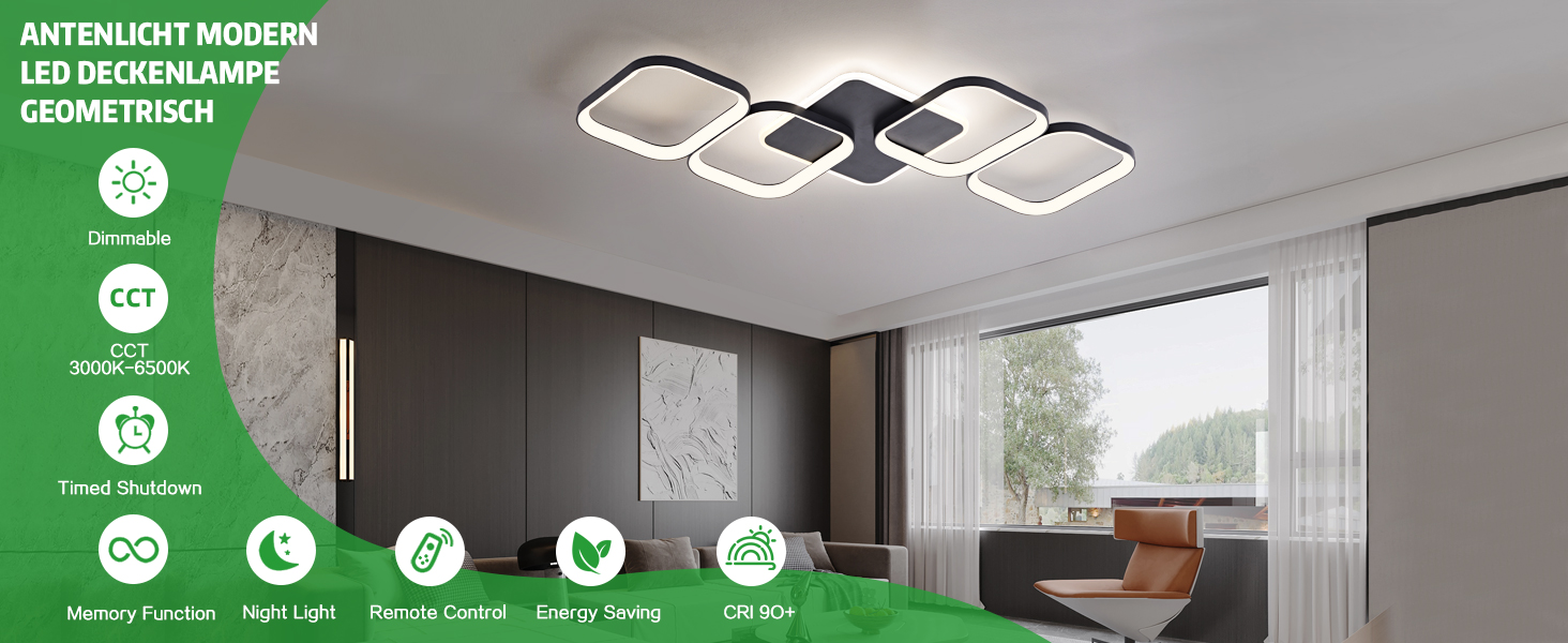 LED Deckenleuchte Wohnzimmer 50W schwarz
