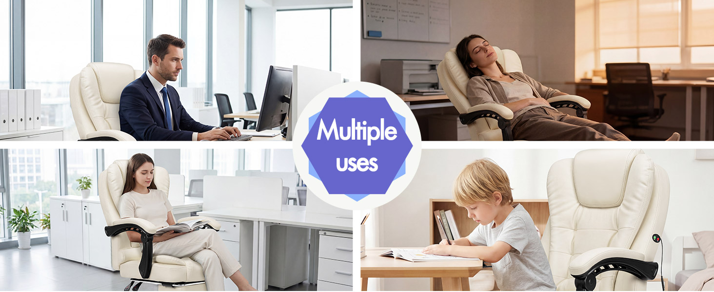 Text reads "MĐ¸â–“ltiplos Usos". Composite showing four office/workspace scenes with people working at desks, using laptops and discussing, indicating multiple usage scenarios.