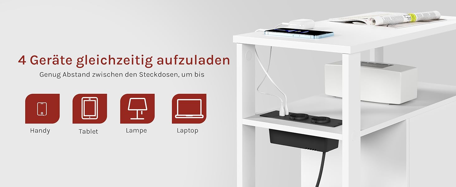 Der Tisch besteht aus Metall und darauf befindet sich ein Laptop.