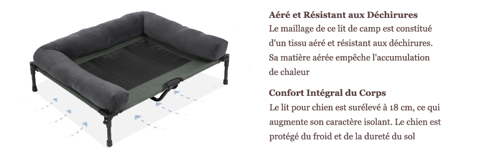 lit de camp pour chien sur pied pieds en hauteur transat chien carré panier coussin