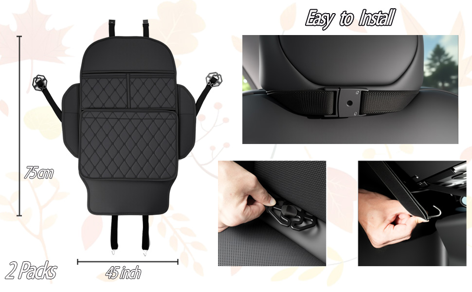 Multiple angles of a black quilted or diamond-patterned accessory, showing various attachment and installation steps.