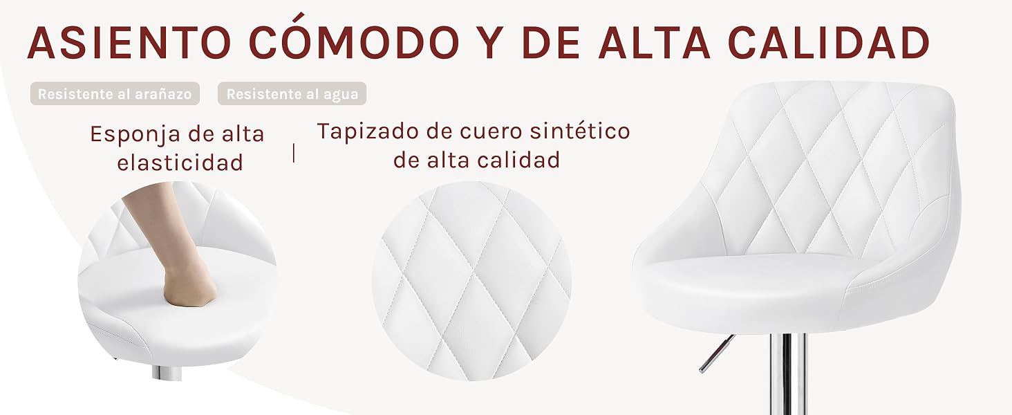 White: asiento de esponja de alta elasticidad, tapicería acolchada de piel sintética.