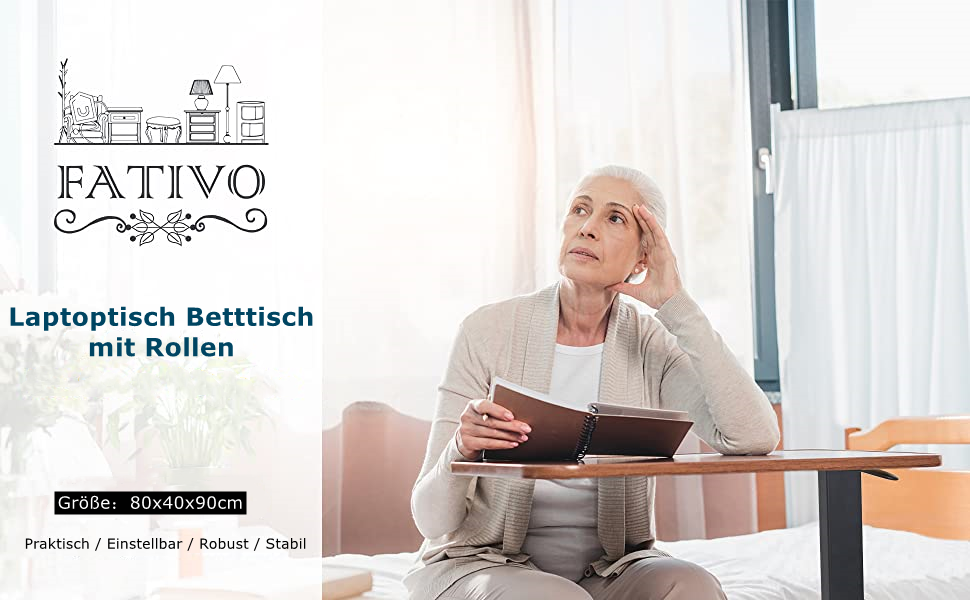 Laptoptisch Betttisch mit Rollen
