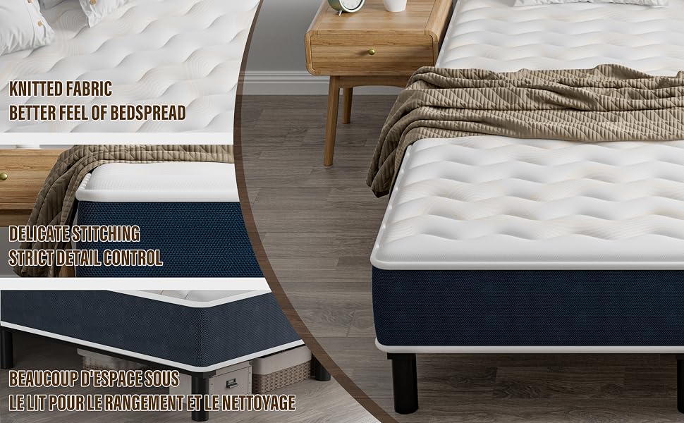 Ensemble Composè,Matelas à Ressorts ensachés+robuste cadre de lit