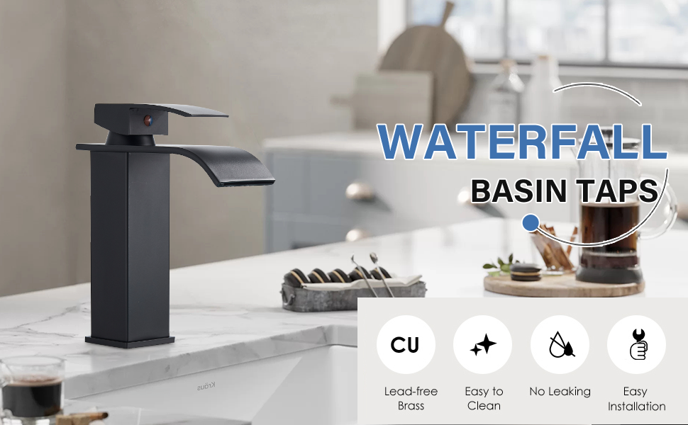Basin Taps Black Mixers Waterfall Bathroom
