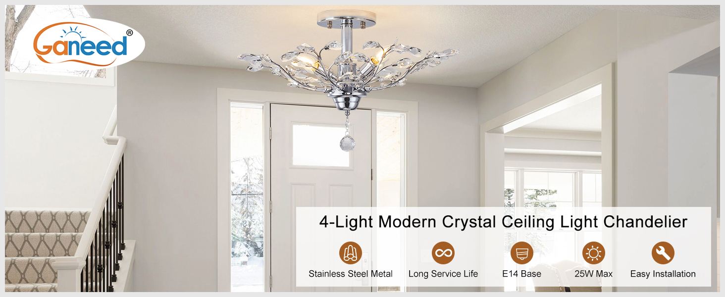 modern crystal ceiling light chrome