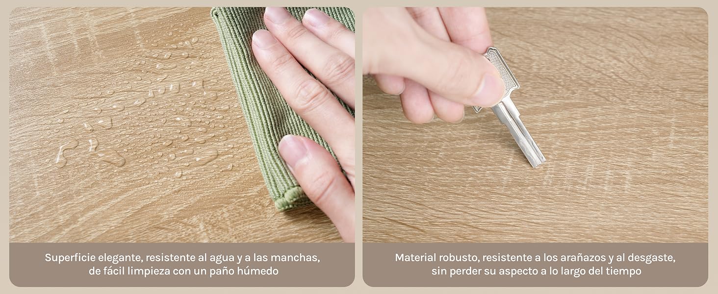 Primer plano de las manos sujetando una cinta o tela rosa contra una superficie tejida neutra con una pequeña superposición de texto, captura de detalles del producto.