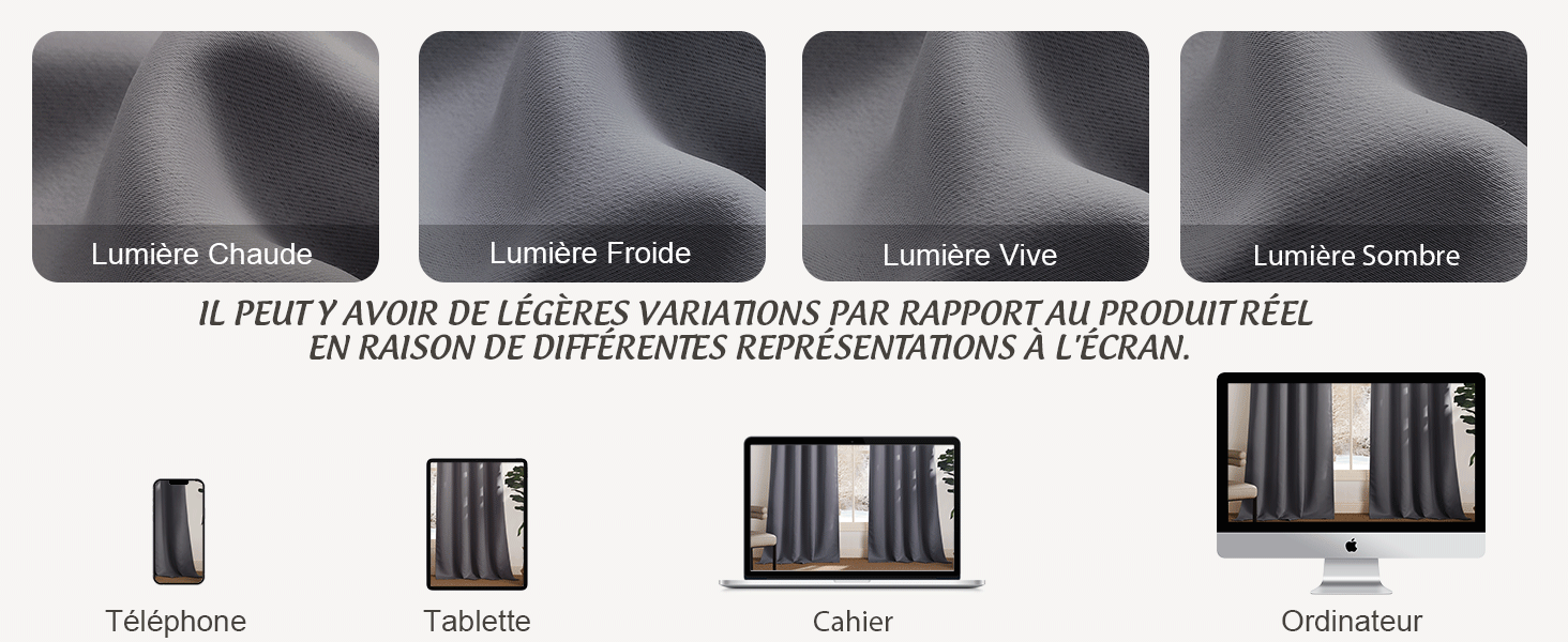 Série de quatre protecteurs d'écran pour téléphones en niveaux de gris dans différentes variantes, avec des schémas ci-dessous illustrant les étapes d'installation et des vues de l'emballage du produit.