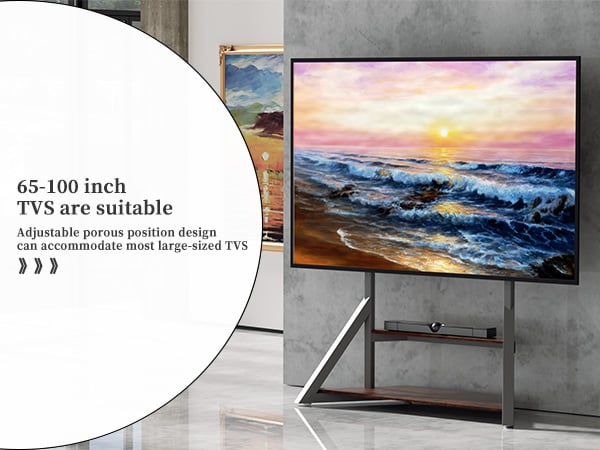 UNHO Porta TV da Terra Supporto TV da Pavimento Mobile Ripiani Legno