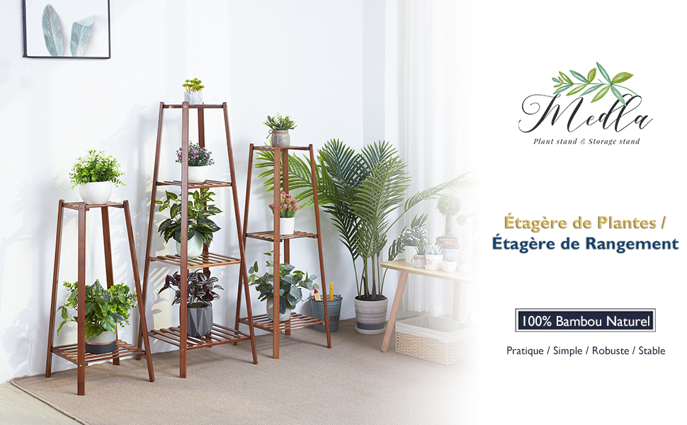 Grand support pour pot de fleurs en bambou