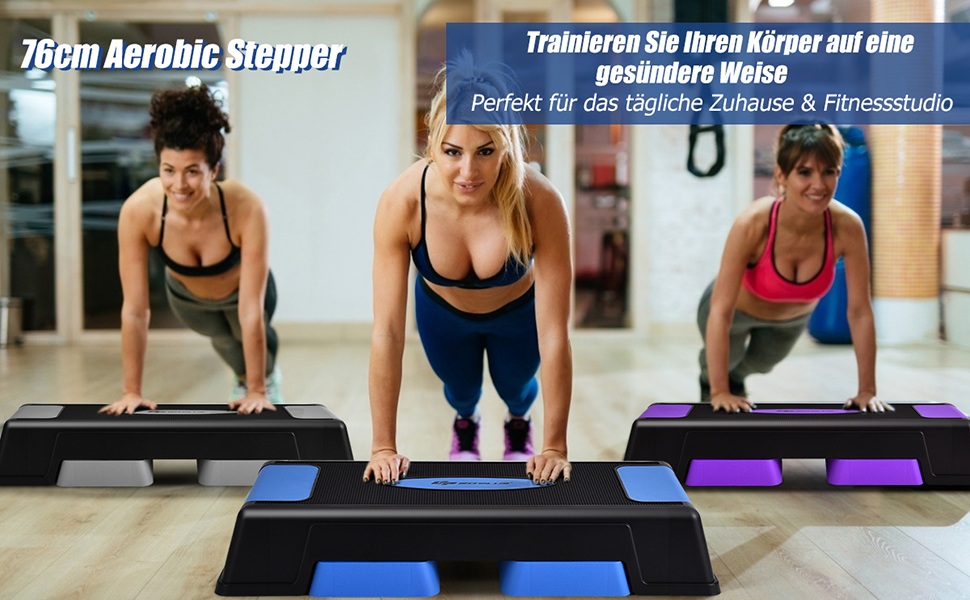 Höhenverstellbarer Aerobic Stepper mit 3 Stufen Steppbrett Stepbench, Fitness Stepper 