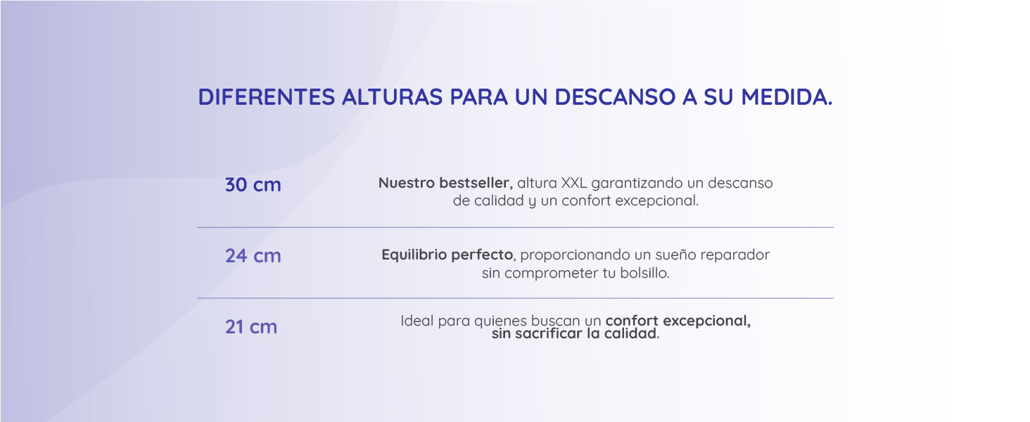 Diferentes alturas para un Descanso a su medida.