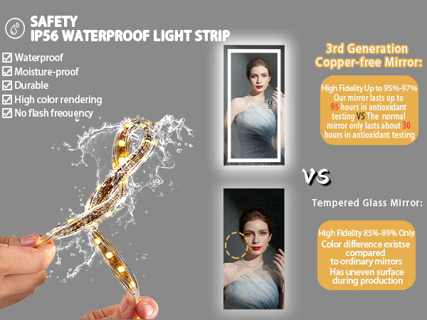 specchio Bagno con Luce Specchio Bagno LED con Bluetooth 3 Temperature Colore Dimmerabile 