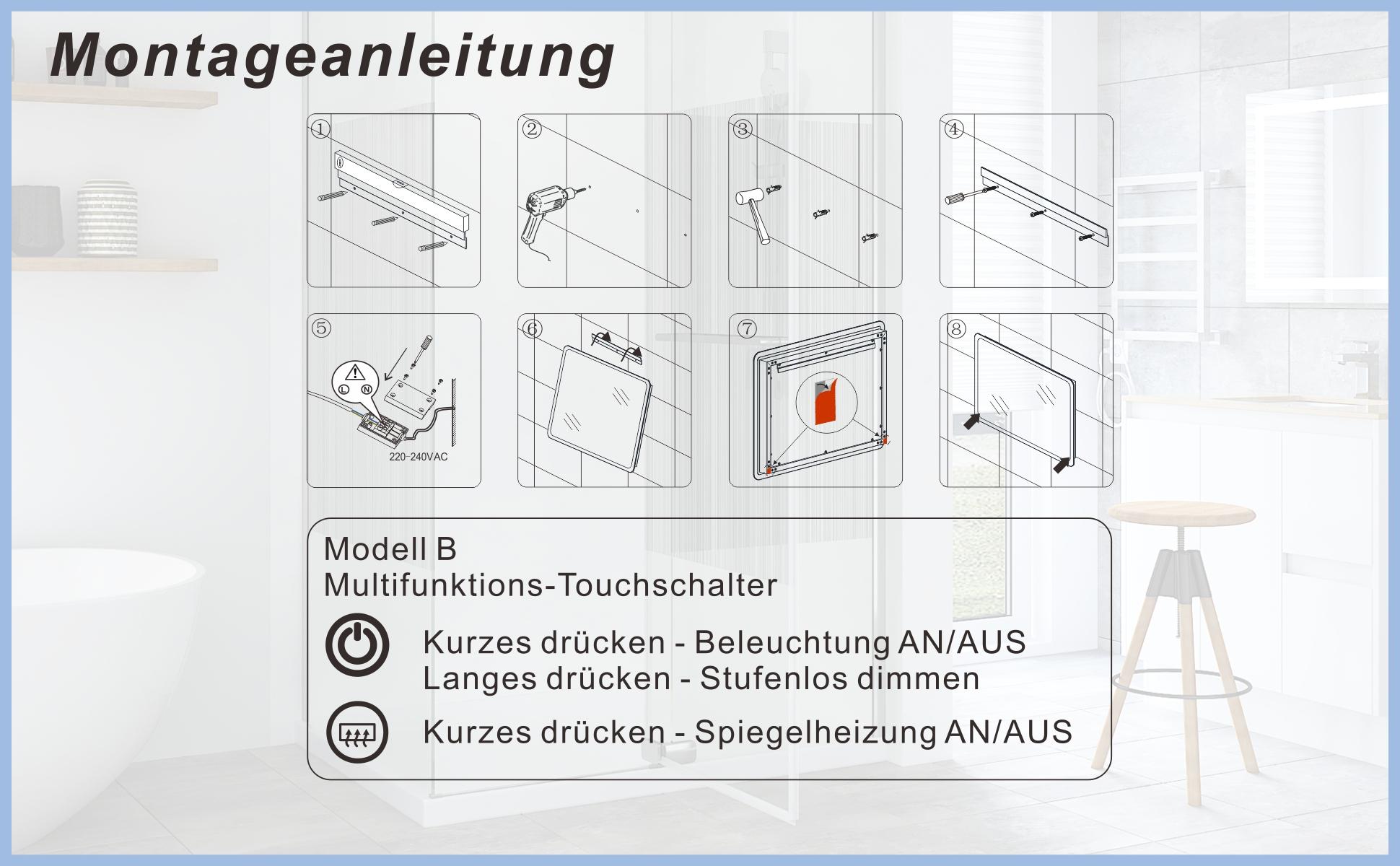 Beleuchteter Badspiegel LED Lichtspiegel 60x80cm ECHOS Typ B