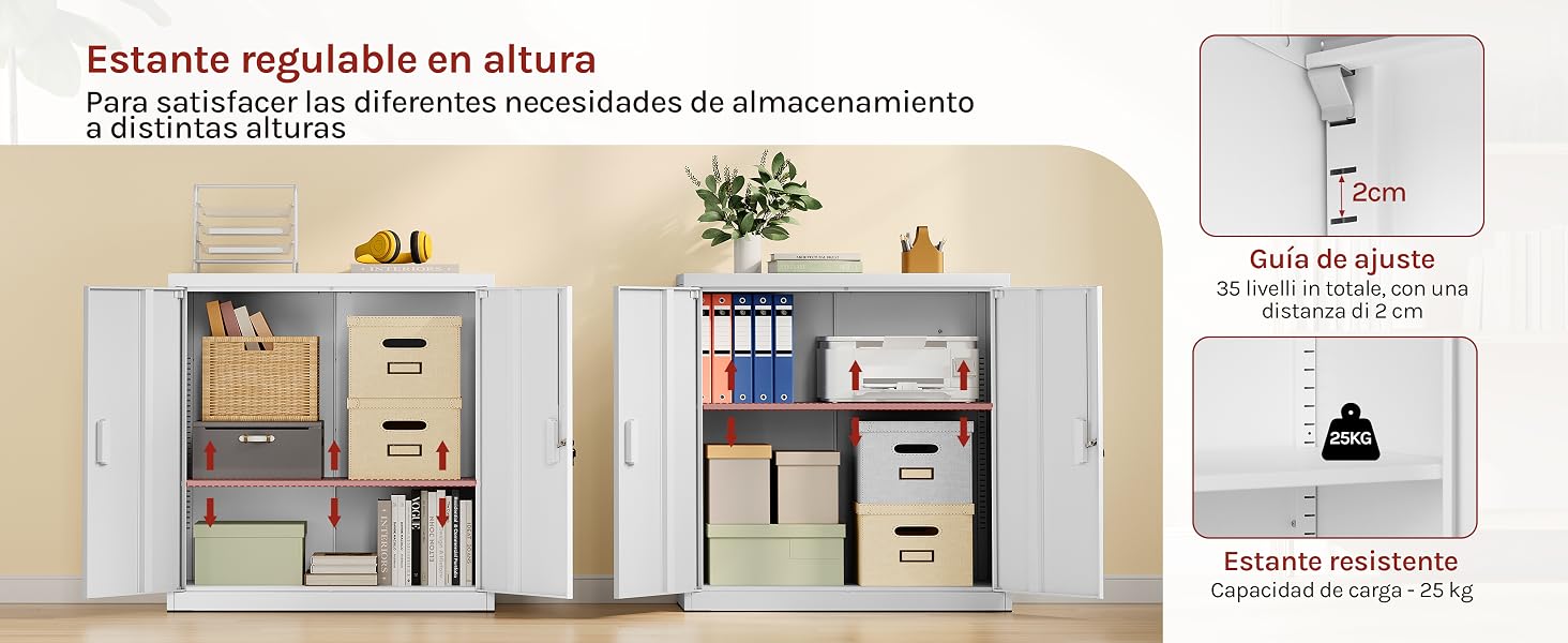 Archivador Armario Oficina, Armario Metalico con Cerradura, Cajonera Escritorio Multiusos
