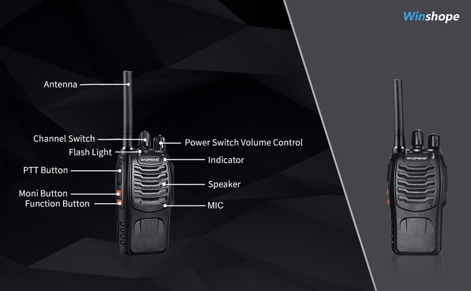 BaoFeng Walkie Talkies Rechargeable Portable Long Range Two way Radios Set with Earpieces, LED Light