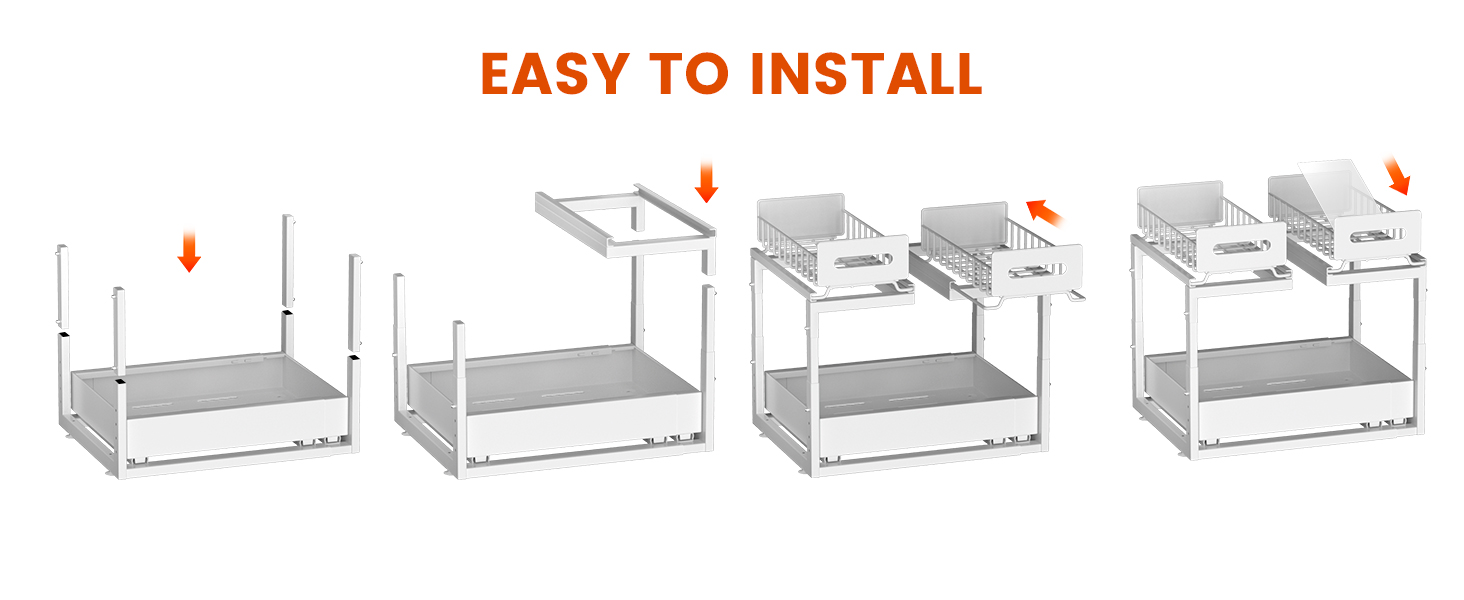 Text reads 'EASY TO INSTALL' with sequential assembly instructions showing installation steps for a wall-mounted item through simple diagrams.