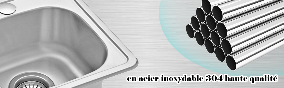Évier de cuisine 1 Bac Carré Finition Satinée acier inoxydable