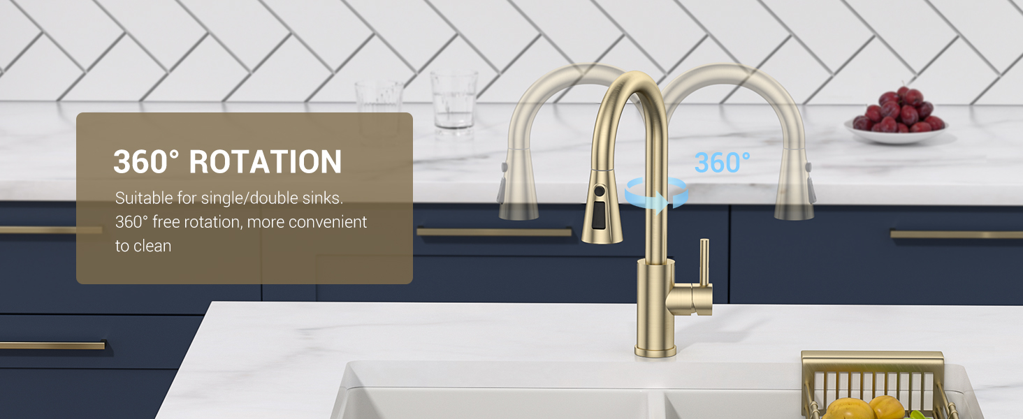 DAYONE Gold Kitchen Sink Tap Mixer with Pull Out Sprayer, SUS304 Stainless Steel Kitchen Sink Taps