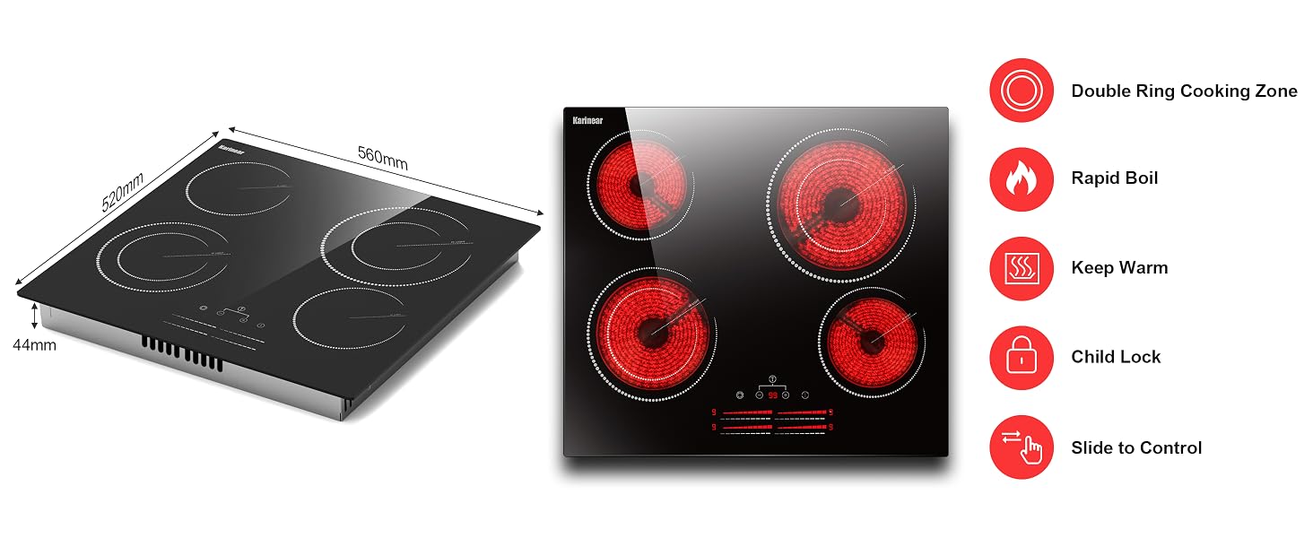 karinear double ring ceramic hob