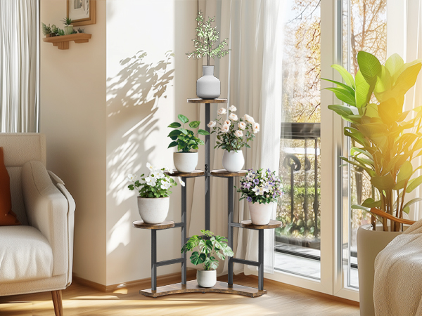 unho Scaffale Porta Piante in Legno e Metallo interno 6 Livelli Supporto per Piante Verticale