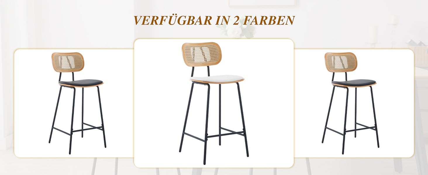Drei Produktansichten eines Esszimmerstuhls mit heller, gebogener Rückenlehne und schwarzen Metallgestellbeinen aus verschiedenen Blickwinkeln.