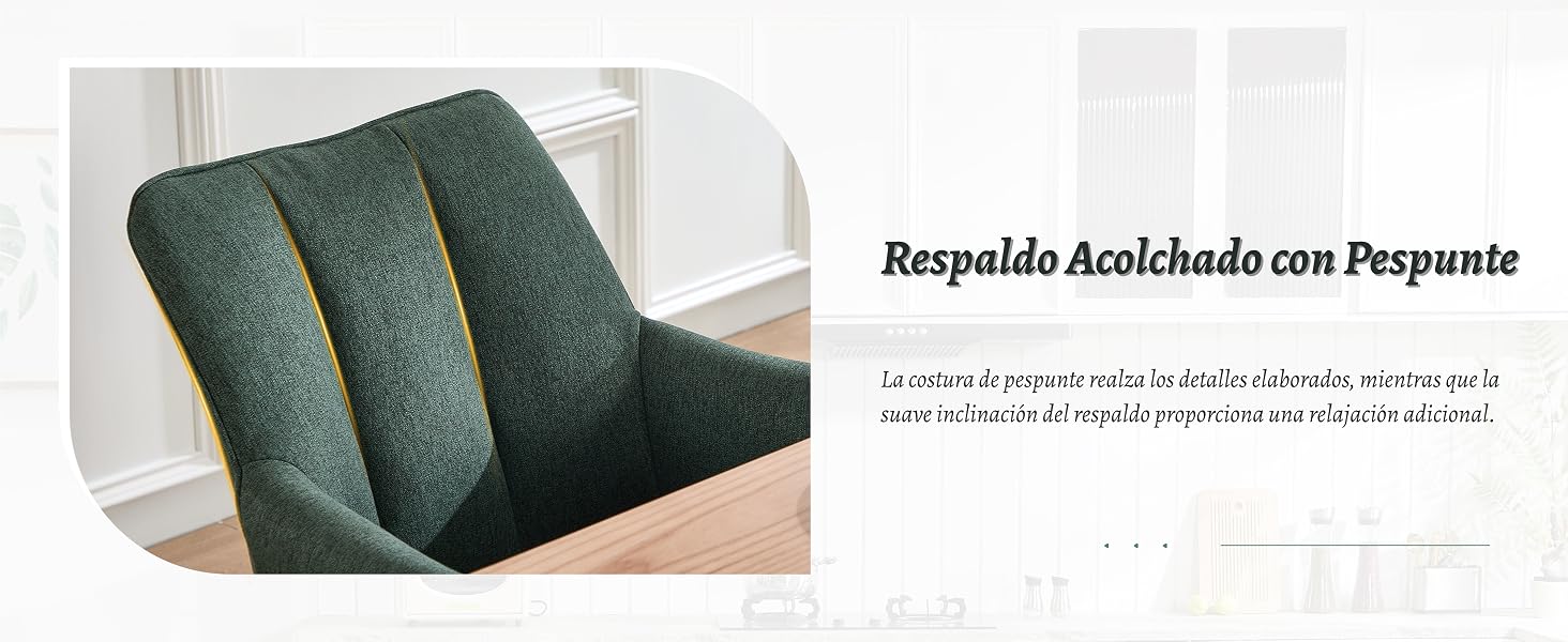 El texto dice «Respaldo Anatomico con Propósito». Primer plano del cojín lumbar texturizado de color verde oscuro sobre un fondo claro.