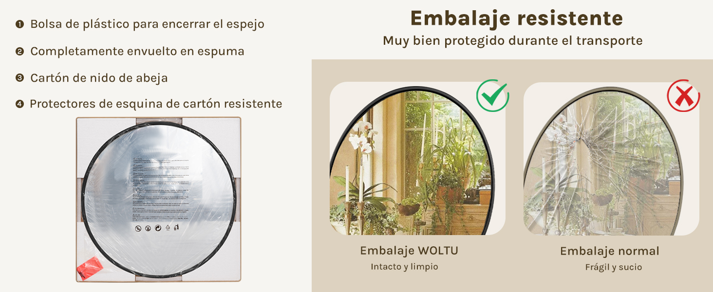 Comparación de envases para un espejo redondo