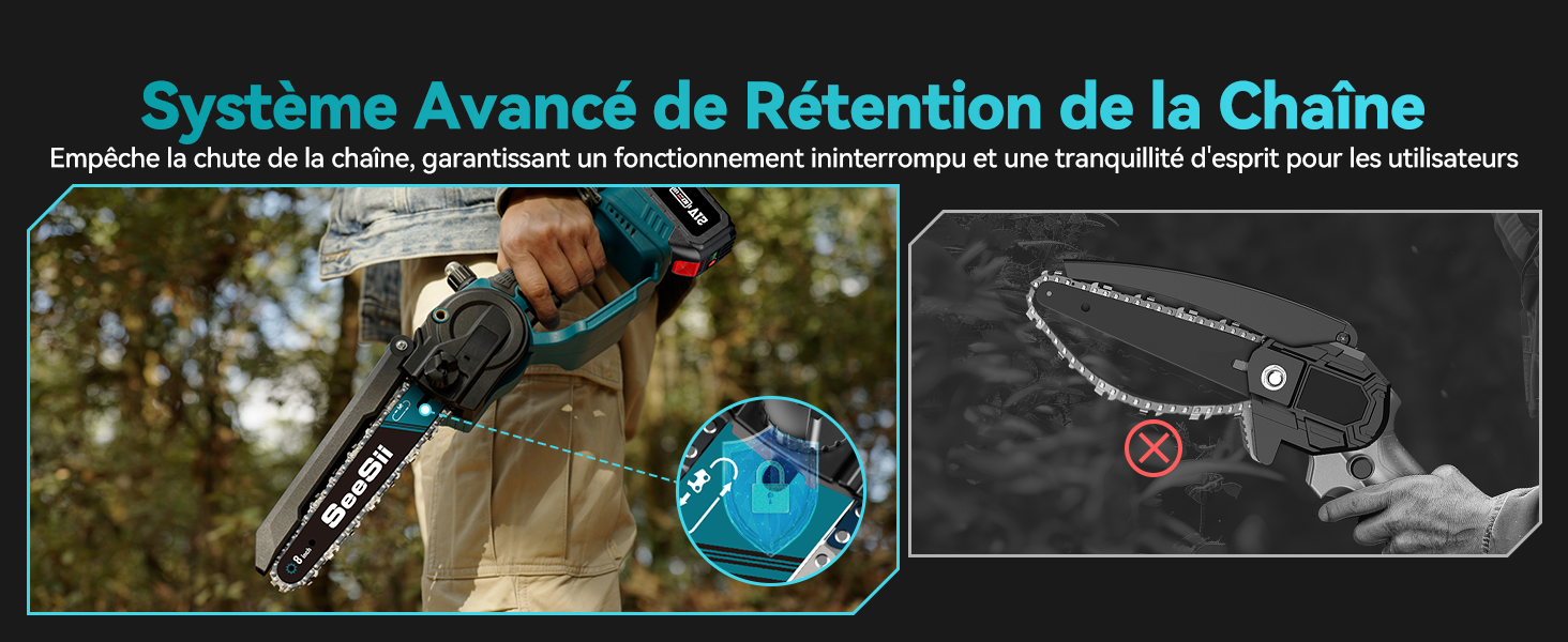 Seesii Mini tronçonneuse 2 en 1 de 8 pouces avec télescope