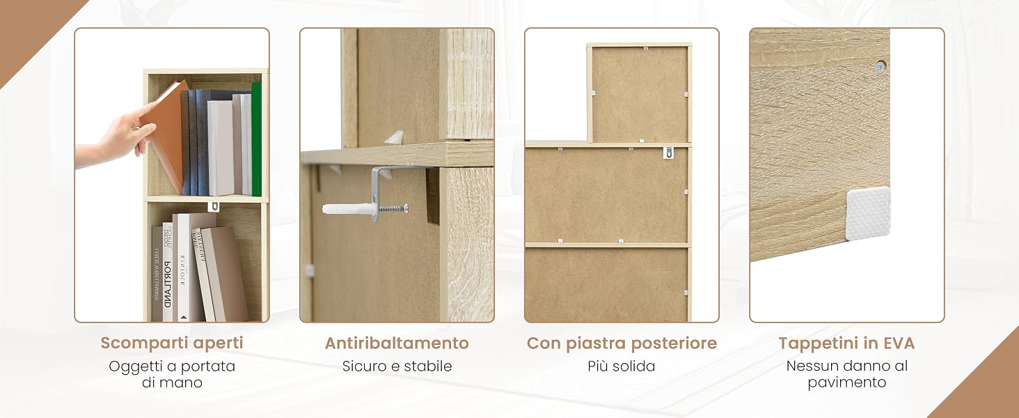 Scaffale modulare in legno.
