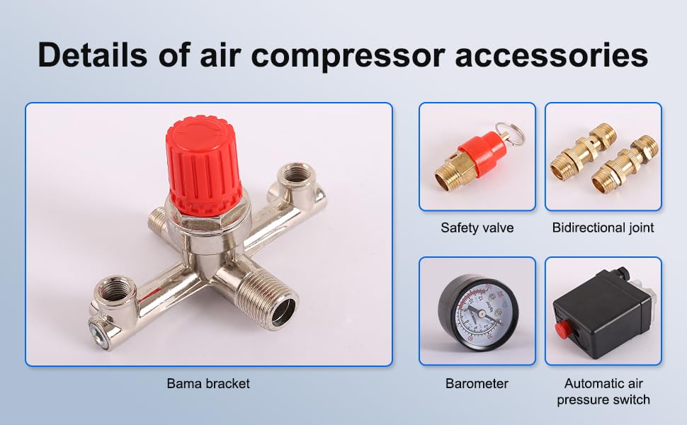 Compresseur d'air Durable Pompe Pressostat avec Vanne Contrôle Régulateurs Jauge
