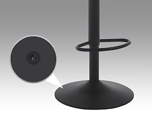 Black metal display stand base with circular bottom and vertical pole featuring a round hanging loop or ring near the top.