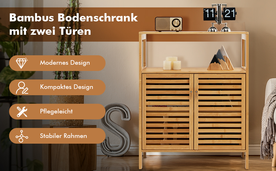 Badezimmerschrank Bambus Badschrank Schrank multifunktional