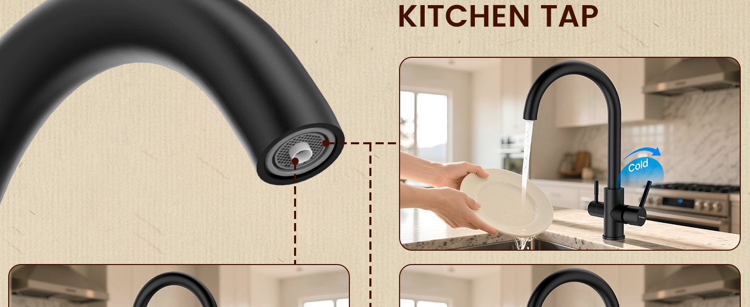 Text reads 'Image 5' and 'KITCHEN TAP'. Series showing black kitchen faucet installation or adjustment process against white background.