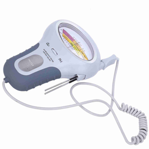Multiple angles of a handheld electronic device with cord, showing different positions and operational states.