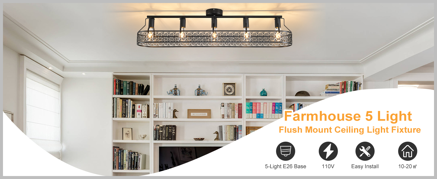 farmhouse 5 lights black ceiling light,dining room light fixture, chandeliers for dining room