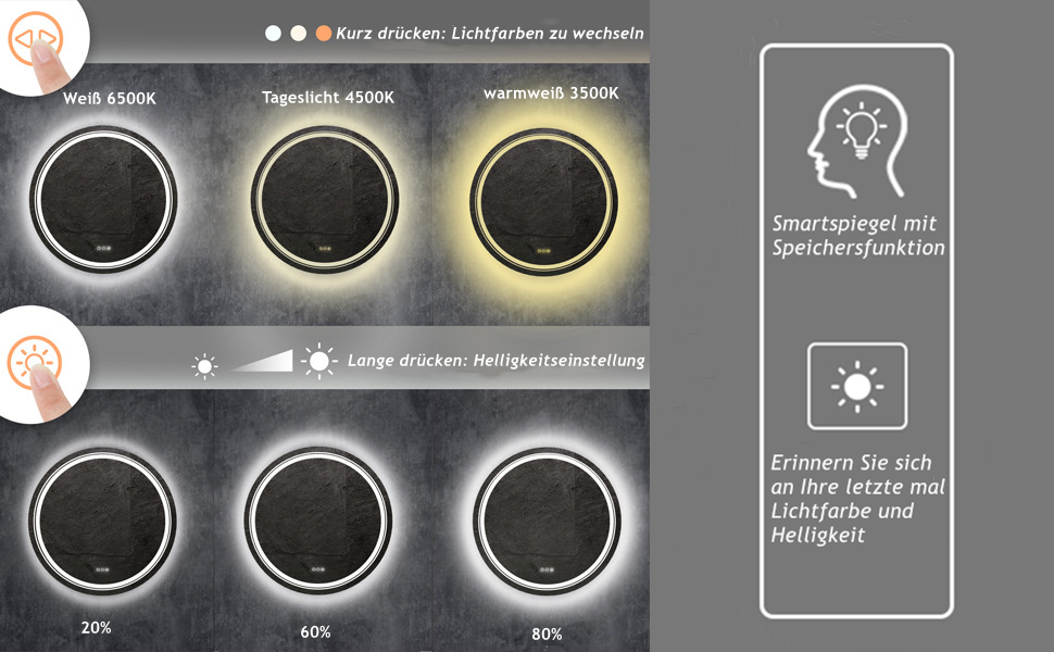 dimmbar LED wandspiegel mit licht