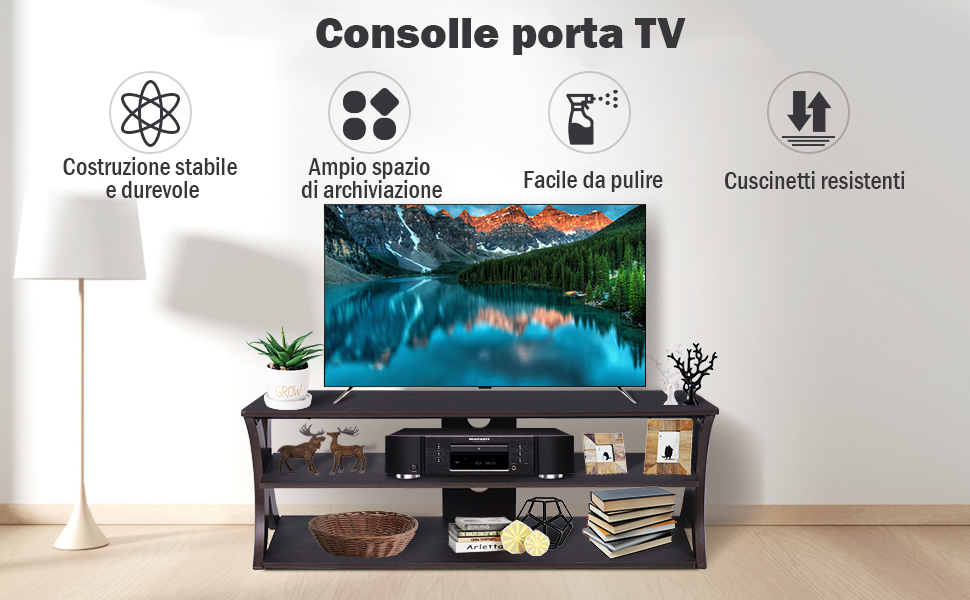 Mobile TV COSTWAY Per Schermi Fino A 55'' - Legno Noce/Bianco, 120x39x47cm, Con Ripiani E Ante - Foto 10