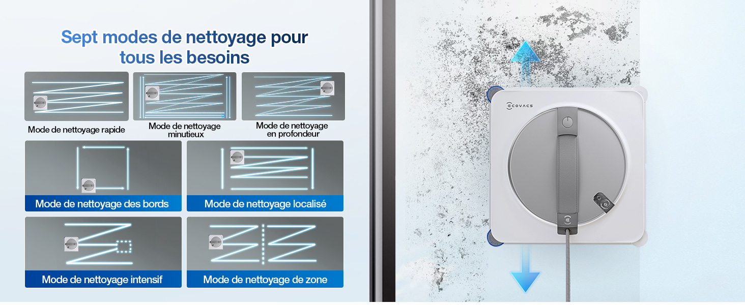 Schéma d'installation montrant le processus de montage et les détails d'imperméabilisation avec des flèches bleues indiquant le débit d'eau ou le sens d'installation.