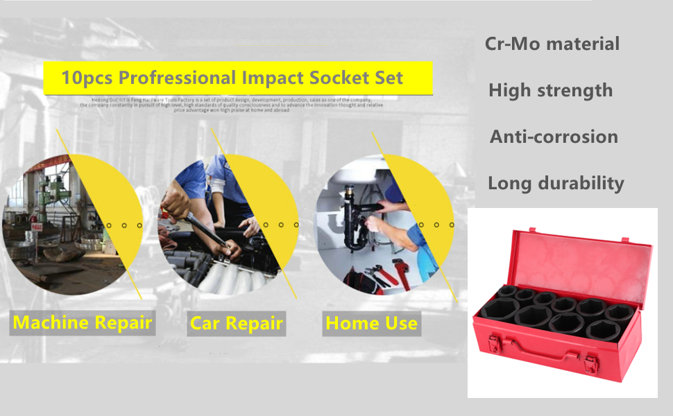 Impact Socket Set, 10pcs Metric Deep Impact Socket 3/4in Impact Socket