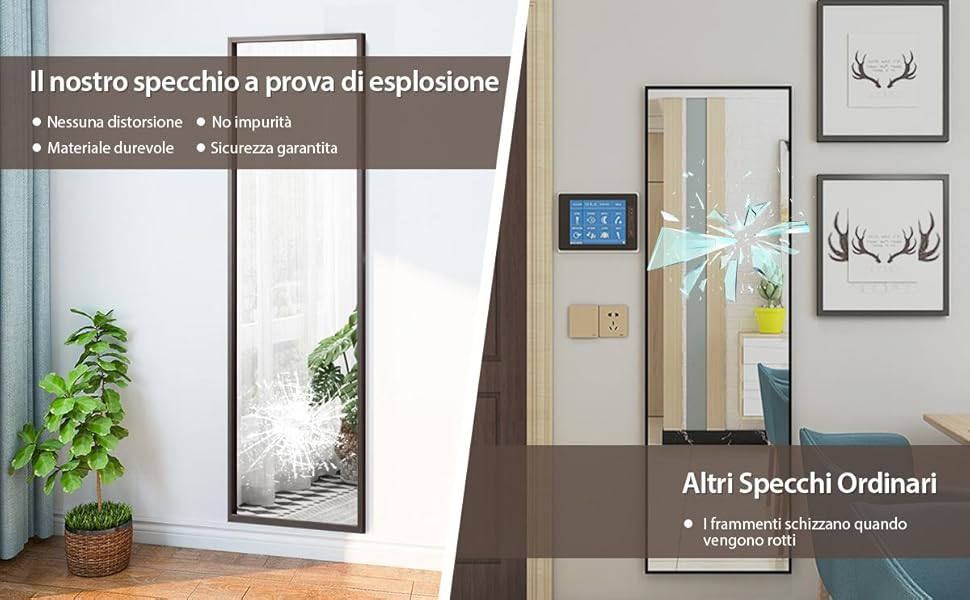 Costway Specchio a figura intera per porta con luci LED, Specchio per porta  120 x 37 cm con struttura di legno, Bianco>