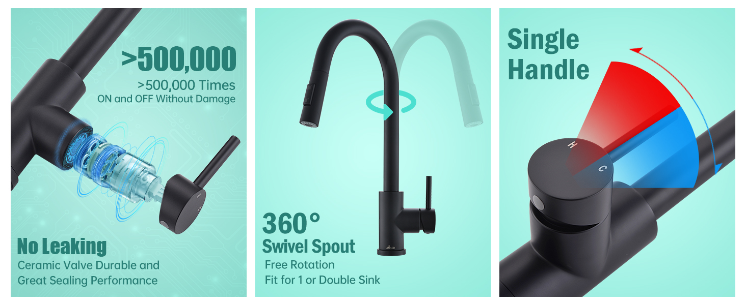 Modern Kitchen Faucet with Pull Down Sprayer Matte Black, Single-Handle High Arc Gooseneck