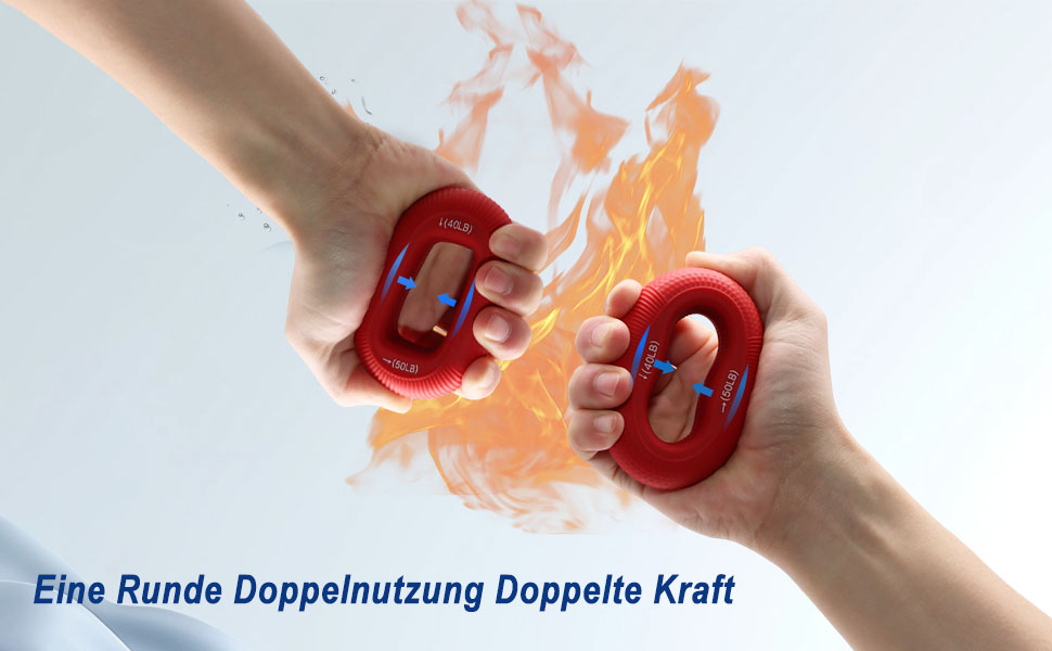 Zwei Hände, die rote Let the flames stop. The German Text 'Runde Doppelnutzung Doppelnutzung'Eine deutet auf doppelte Verwendung oder doppelte