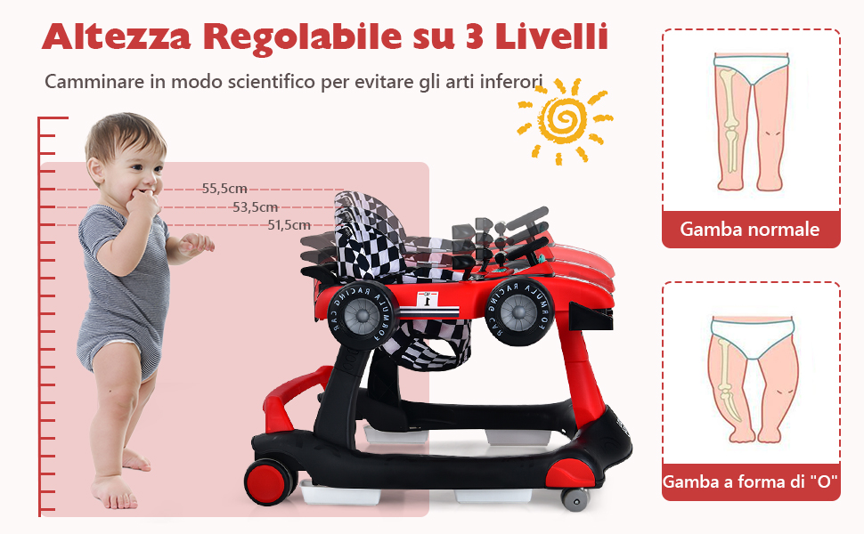 DREAMADE 4 in 1 Girello a Spinta Primo Passo per Bambini da 6 a 18 Mesi con  Luci e Suoni, Velocità e Altezza Regolabili, Portata 15 kg, 64x73x50,5/55,5  cm (Bianco)