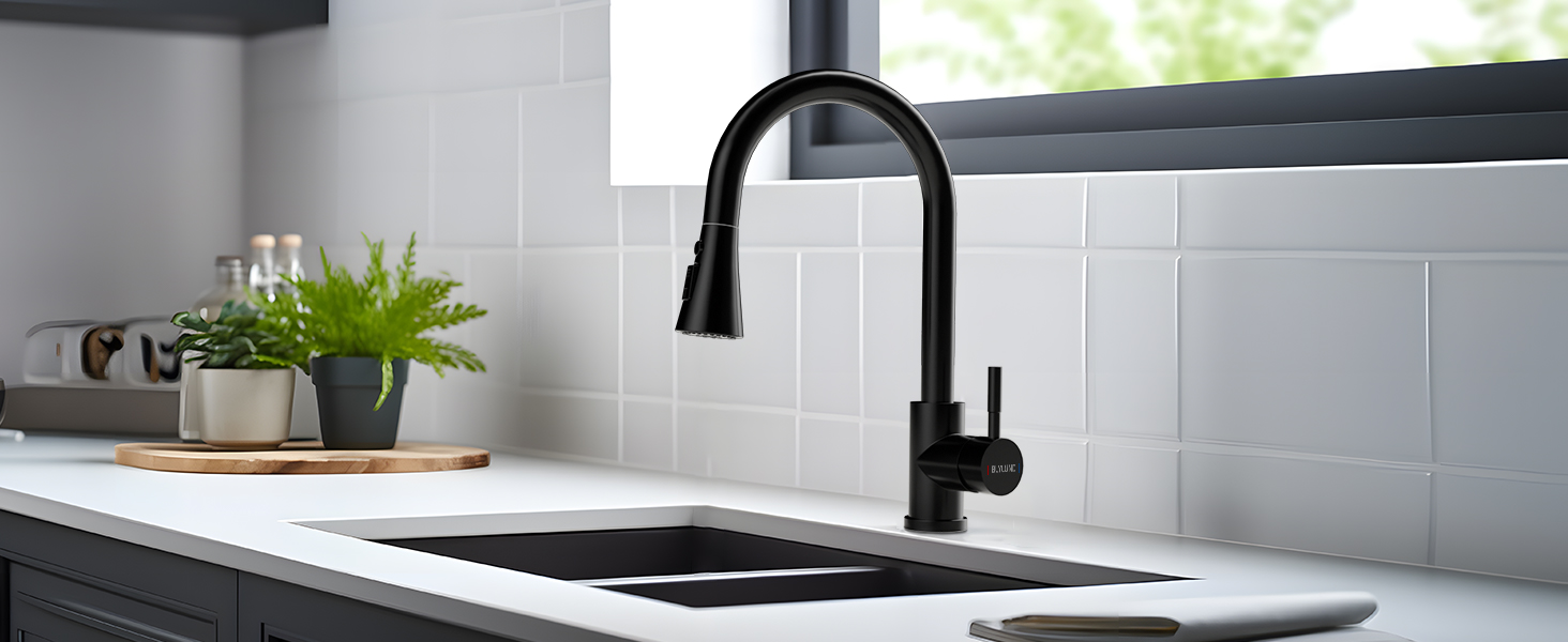 BLYLUND Matte Black Kitchen Faucets with Pull Down Sprayer 3 Modes