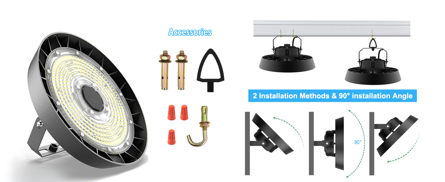 LED-Arbeitsscheinwerfer-Set mit runder Lampe, Halterungen und Installationsmaterial. Beinhaltet mehrere Befestigungsmöglichkeiten und eine verstellbare Winkelfunktion.