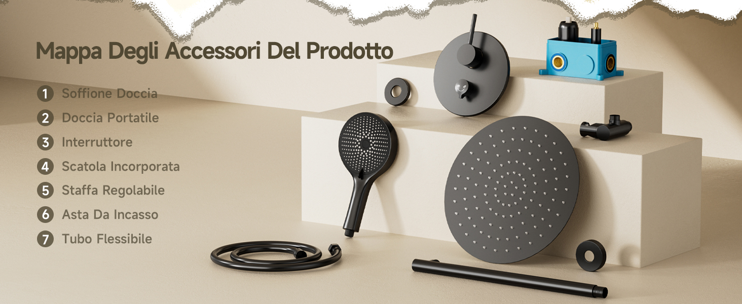 Il testo recita 'Mappa Degli Accessori Del Prodotto'. Schema del prodotto o pagina di manuale che mostra il layout dei vari componenti e accessori.